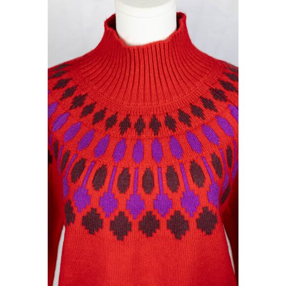 Ann Taylor Size XL Sweater Pullover Geometric Pattern Red Purple NWT - Picture 3 of 6